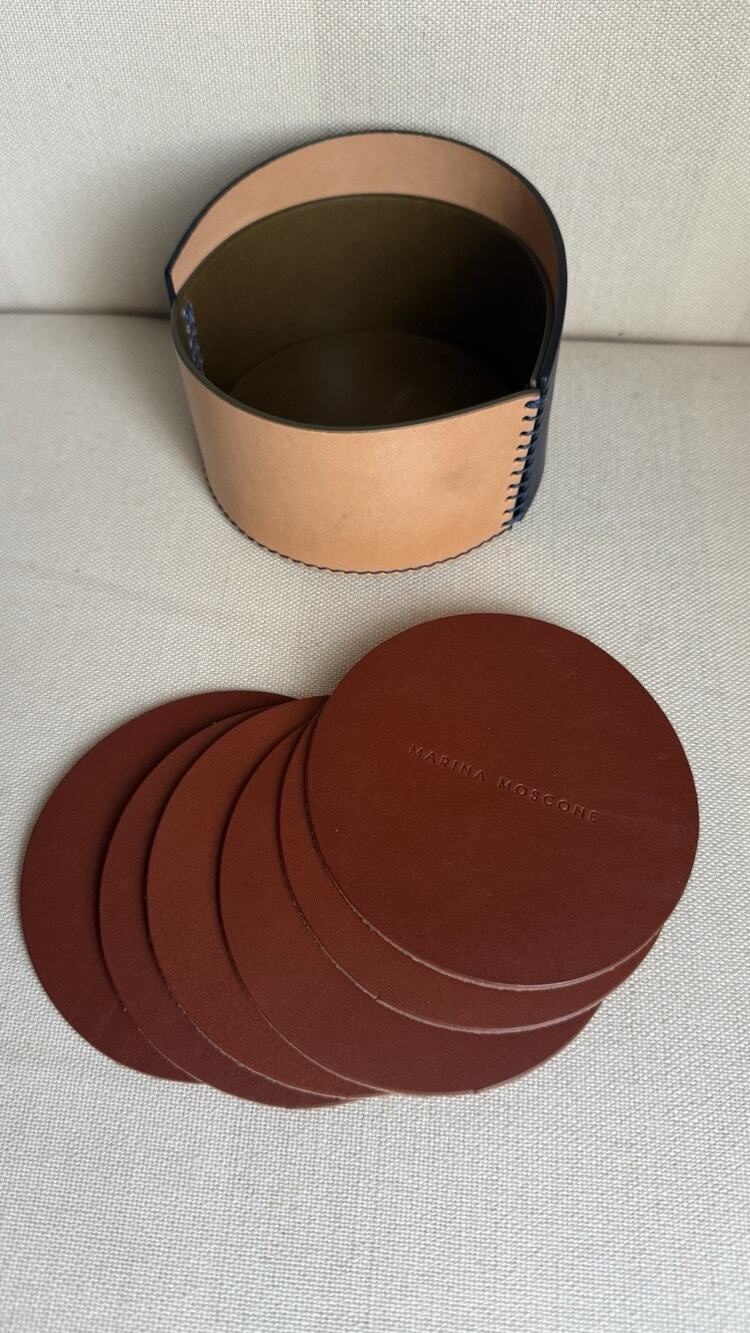 Marina Moscone 6 Piece Leather Coaster Set New